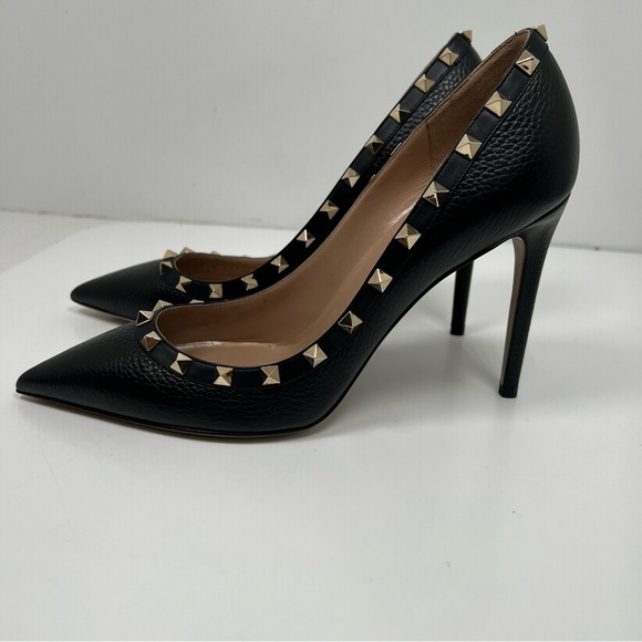 Valentino Garvani Rock Stud Sthiletto Heels Black Leather Size 10 - Picture 3 of 8